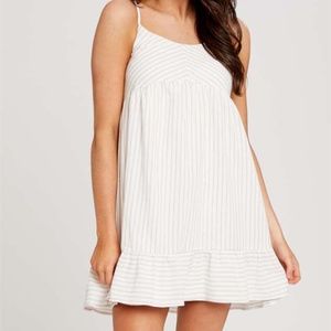 Altar'd State Striped Beige and White Mini Dress with Ruffle Detail